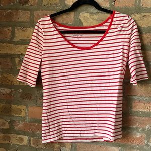 LOFT nautical red & white stripe short sleeve scoop neck T-shirt